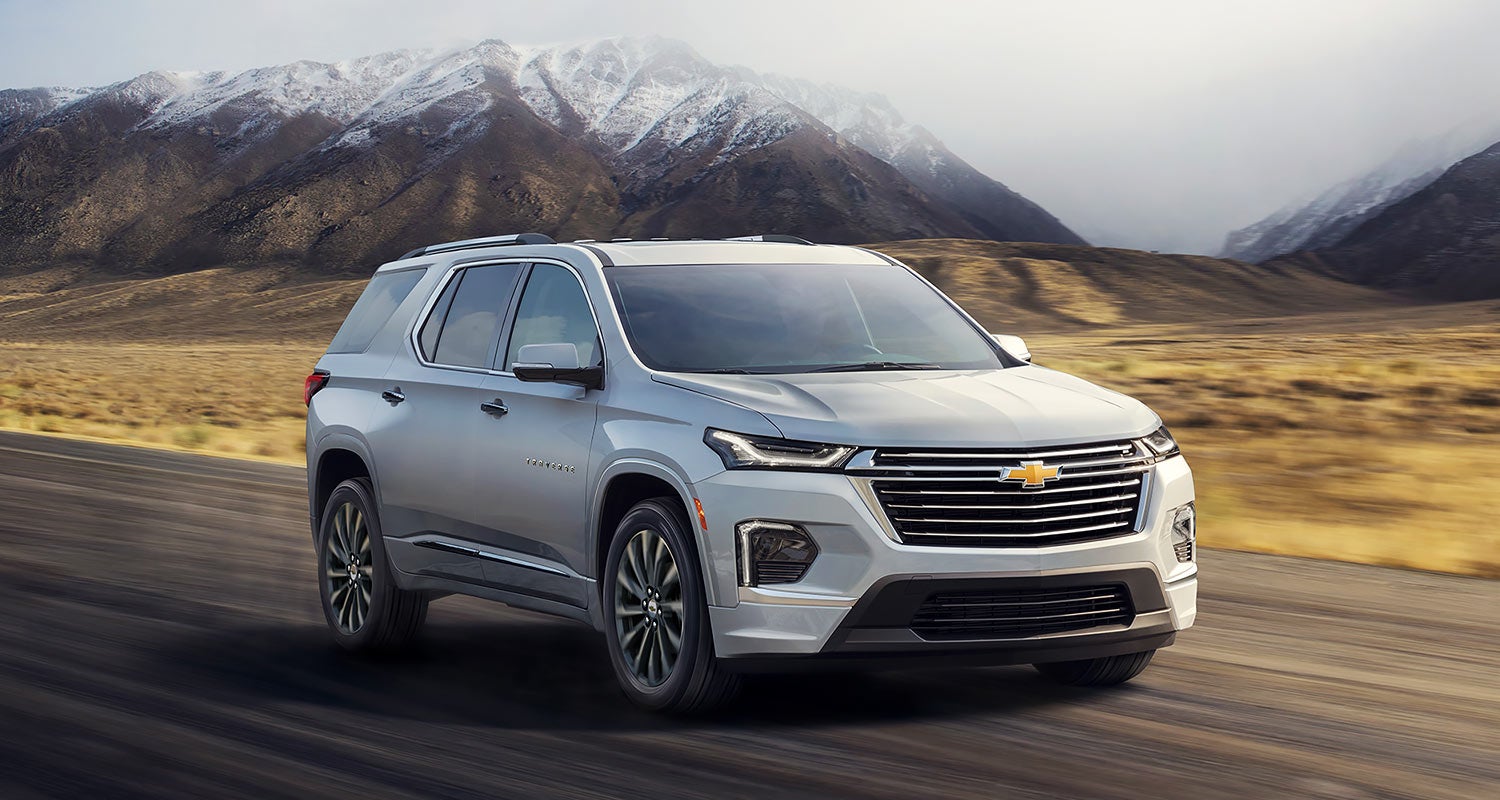 A 2020 Chevrolet Traverse navigating a winding mountain road.