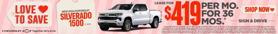 New 2026 Chevrolet Silverado 1500 2FL 4WD Lease for $419 per month - Shop Now