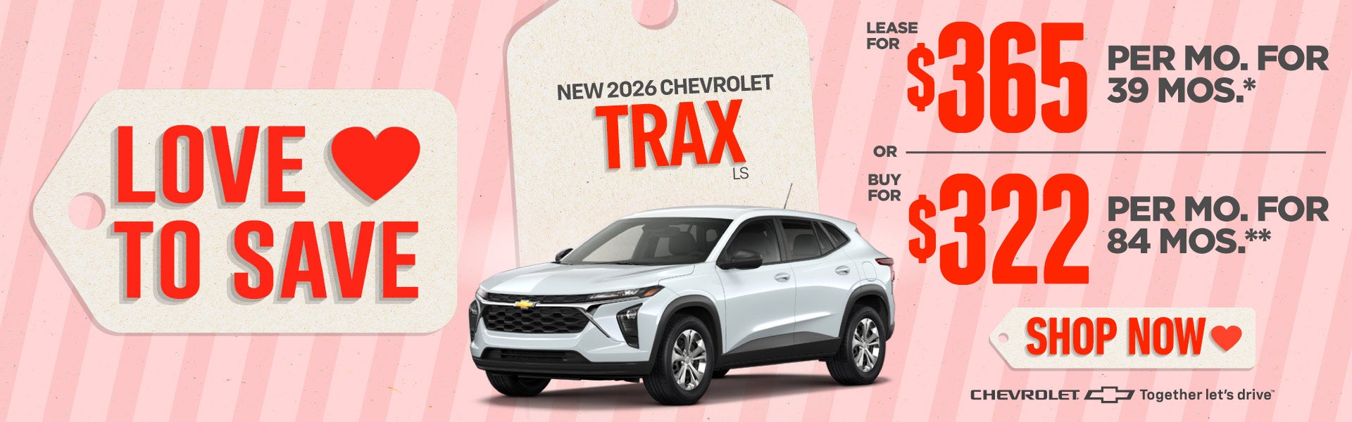 New 2026 Chevrolet Trax LS	"LEASE FOR $365 PER MONTH FOR 39 